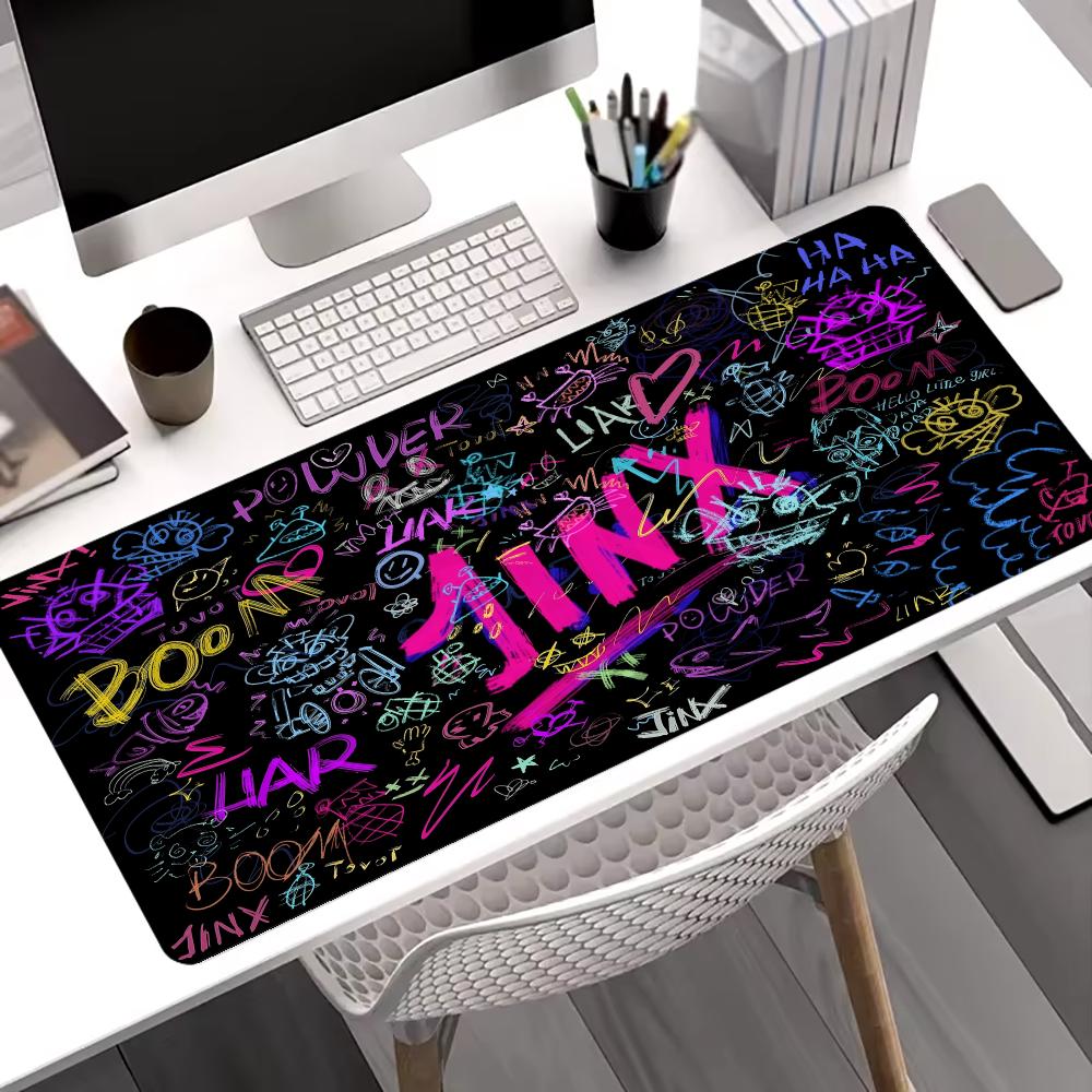 Jinx Gaming Accessories - グラフィティスタイルジンクスマウスパッド大型ゲーミング滑り止め縁付きマウスパッドアートオフィスアクセサリーラップトップタブレットマットPCプレイマット