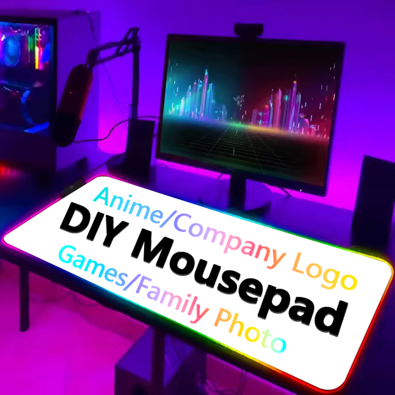 Gaming Accessories Logo - DIYカスタムRGBマウスパッド 大型アニメロゴ ゲーミングLEDバックライト PCゲーマーアクセサリー カラーグロー パーソナライズマウスパッド