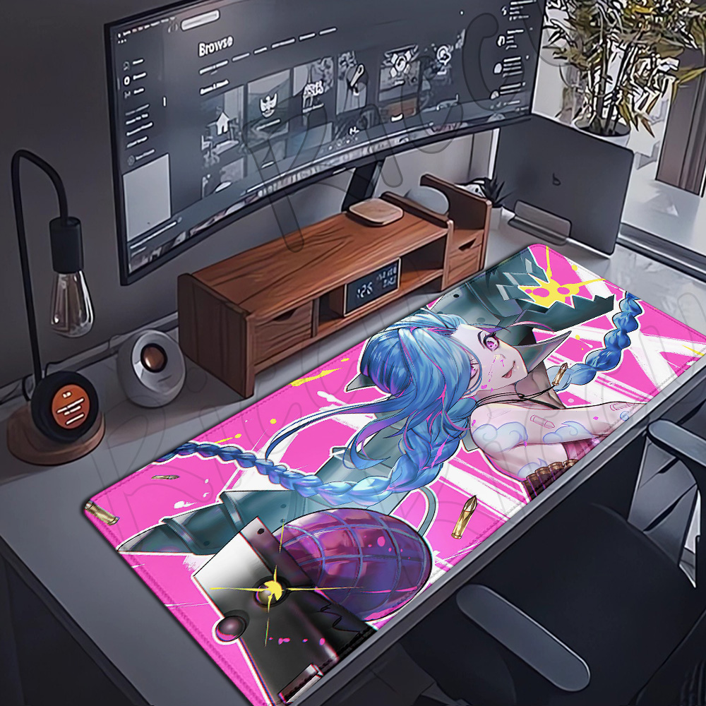 Jinx Gaming Accessories - アニメLOLアーケーンマウスパッド、拡張マウスパッド、キーボードマット、大型デスク、XSカーペット、ゲームアクセサリー、ホット、400x900mm
