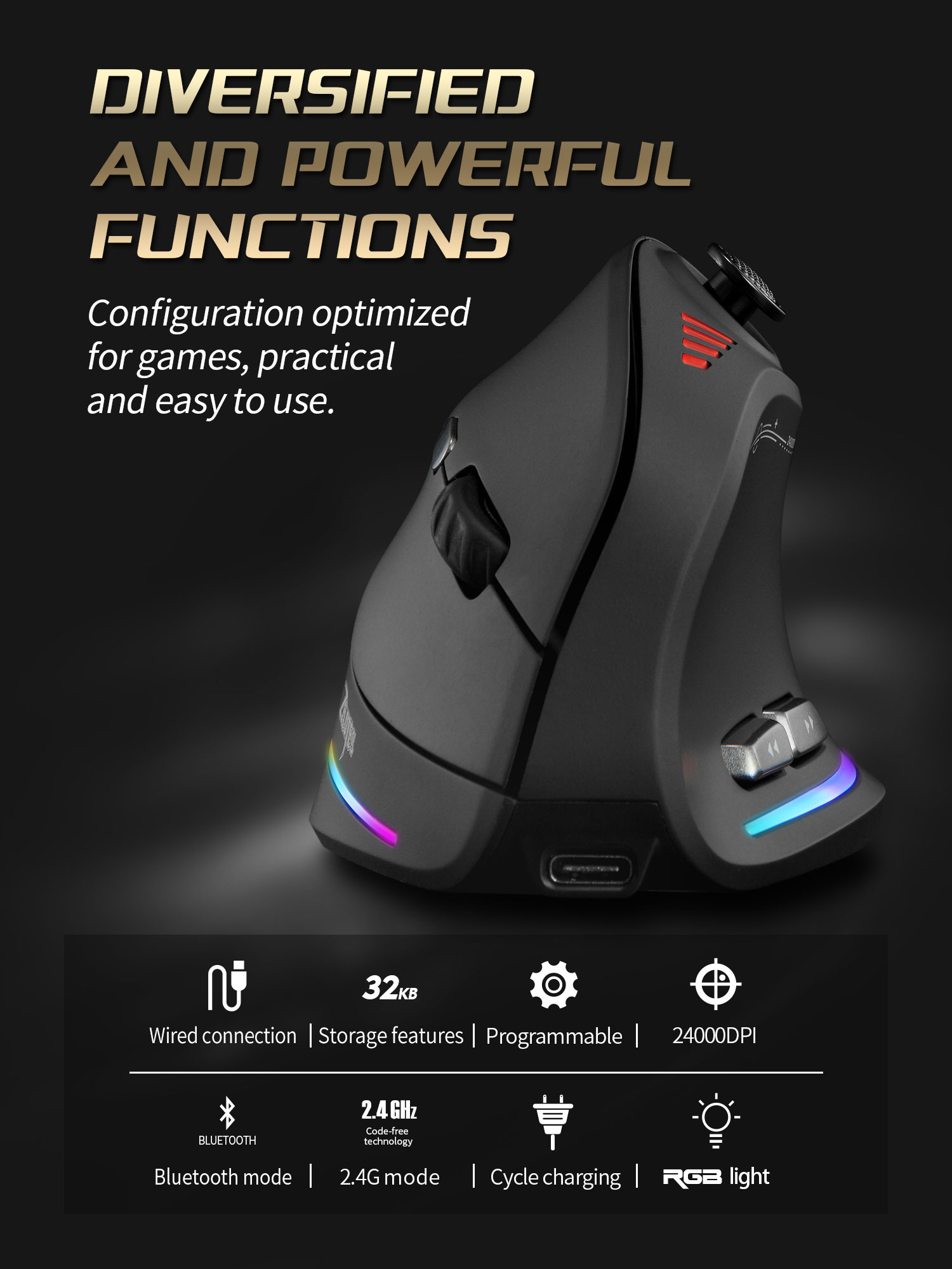 Jomaa RGB バックライト付きワイヤレス垂直マウスコン - Gaming Accessories Rgb のレビューと価格
